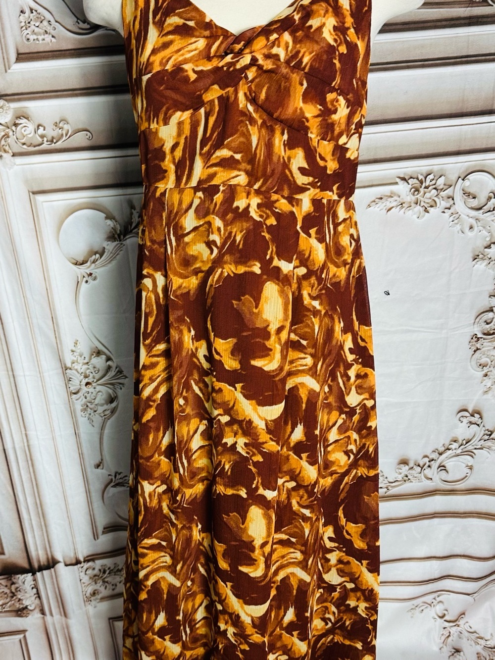 Brown Floral Maxi Slip Dress with Twisted Bodice - Picture 4 of 12